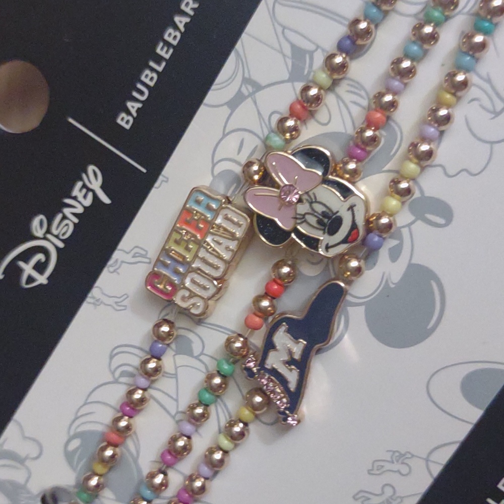 Disney Baublebar Minnie Mouse Cheer Squad Gold Charm Stretch Bracelet Set y2k